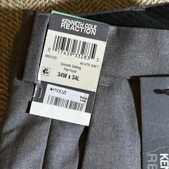 NWT KENNETH COLE REACTION SMOOTH SAILING FLAT FRONT 34X34 HTR GRAY DRESS PANT - Picture 3 of 8